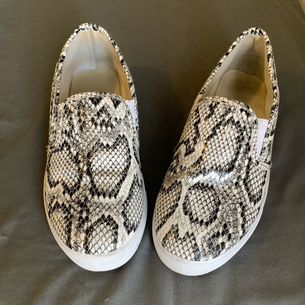 Black & White Snakeskin Slip-on Sneakers